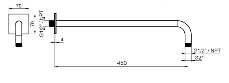 SB Square 316 väggduscharm rund 35cm med fyrkantig rosett massiv borstad 316 rostfritt stål