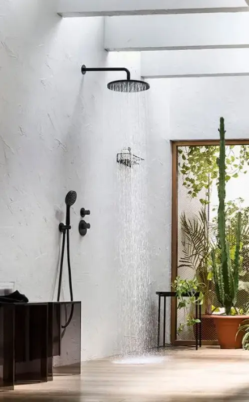 SB Round Duschset matt svart inbyggd komplett