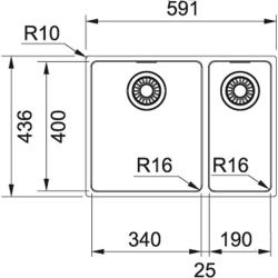 Franke Maris MRX 260 BL 1,5 halvannan rostfri diskho planmontering stor ho till vänster 127.0642.365