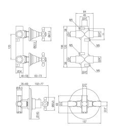 PB Classic nostalgisk inbyggd duschtermostat med 2 stoppkranar krom