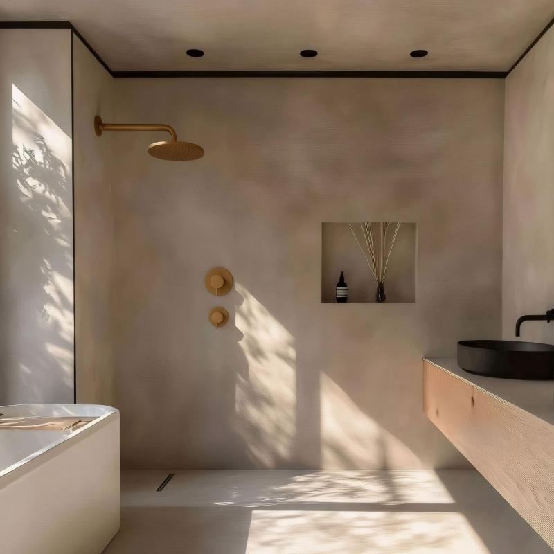 Waterevolution Flow inbyggd duschtermostat med 1 avstängningskran i borstat mässing