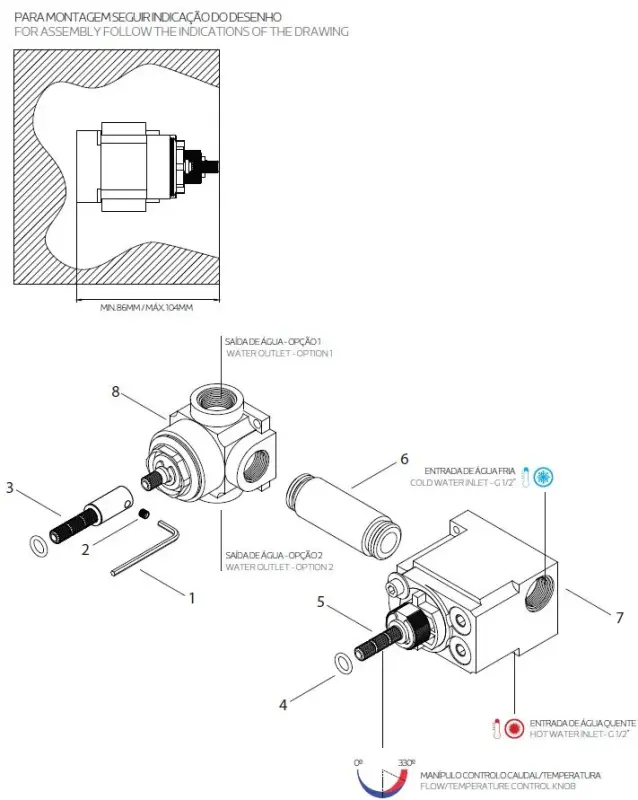 Waterevolution Flow inbyggd duschtermostat med 1 avstängningskran i borstat mässing