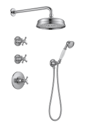 PB nostalgisk inbyggd duschset med termostatblandare och 2 stoppkranar - handdusch - regndusch 200 mm - krom