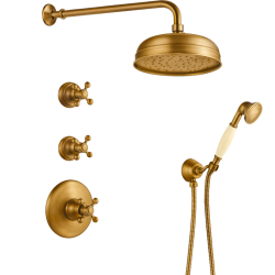 PB nostalgisk inbyggd duschset med termostatblandare och 2 stoppkranar - handdusch - regndusch 200mm - Brons