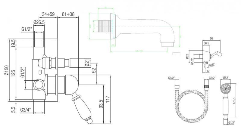 PB nostalgiskt inbyggt badset rostfritt stål