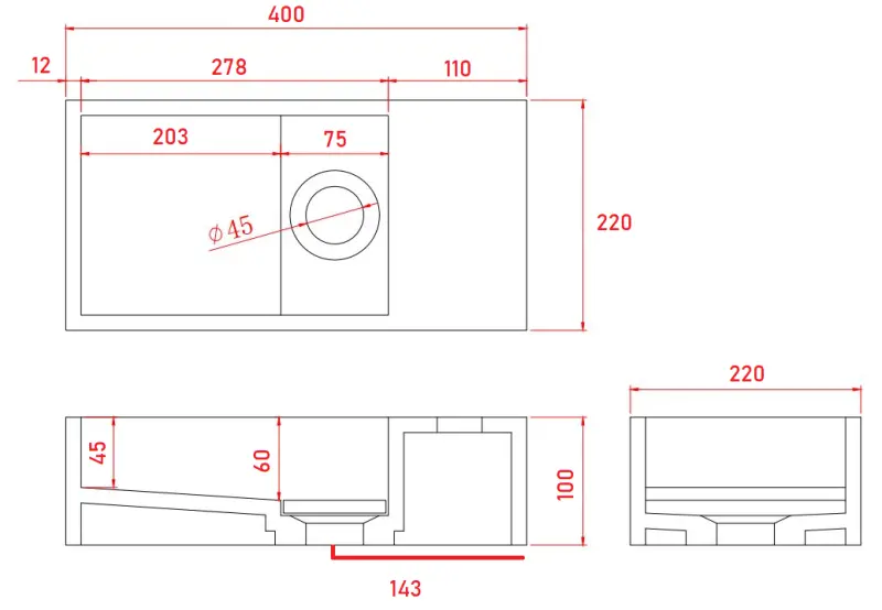 Solid-S Marble solid surface handfat B40xD22xH10cm marmor matt svart höger utan kranhål 1208954635