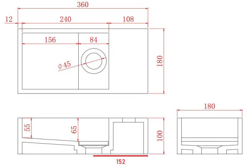 Solid-S Marble solid surface handfat B36xD18xH10cm marmor matt svart höger utan kranhål 1208954639