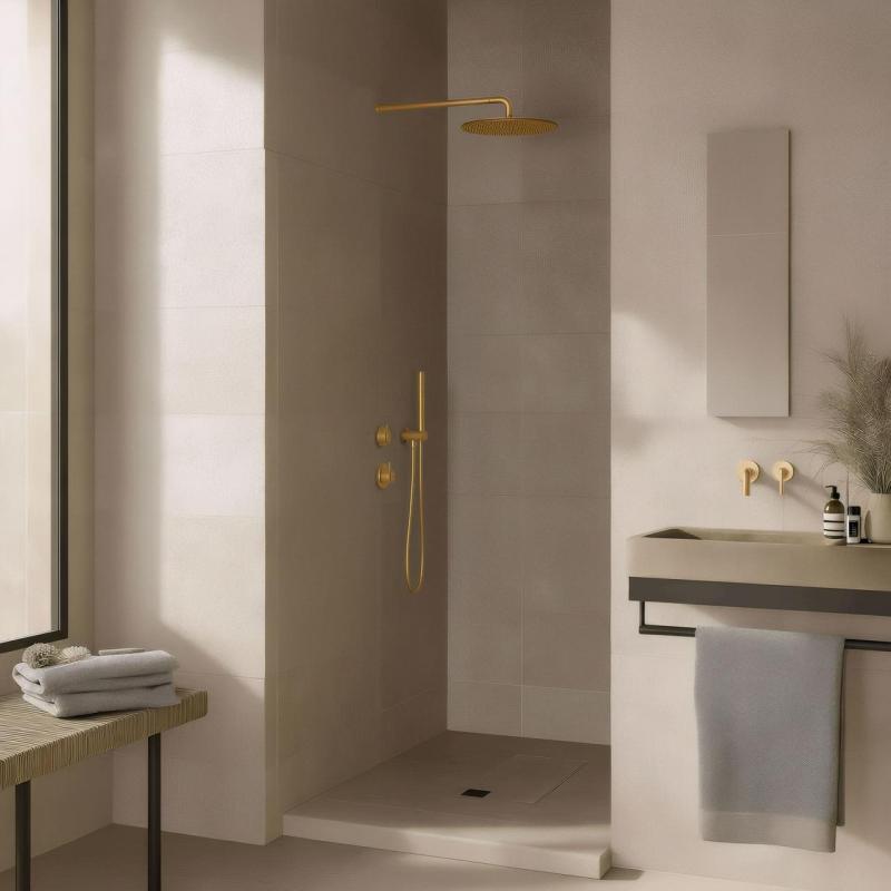 Waterevolution Flow inbyggd duschtermostat med 1 omställningskran, ljusguld 1208954644