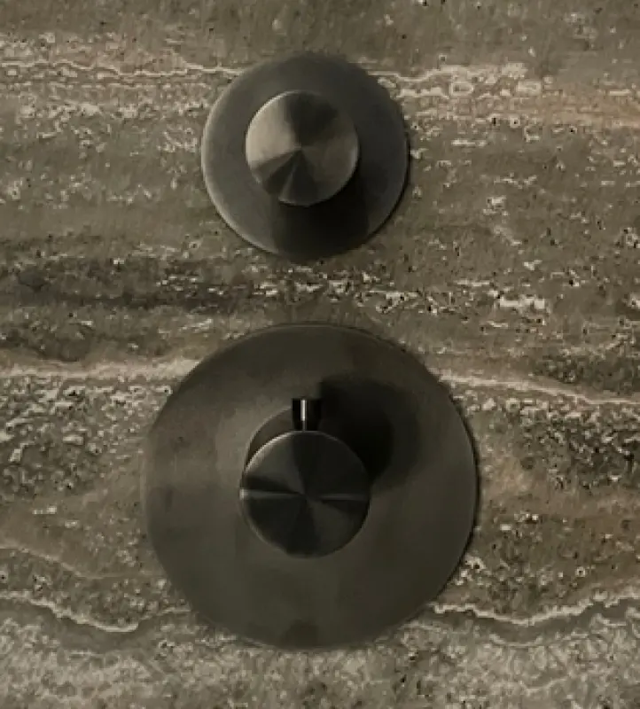 SB 316 AESTHETICS Rund Inbyggnadstermostatkran med 2 utgångar / stopp-omkastningskran PVD gun metal borstad 1208954918