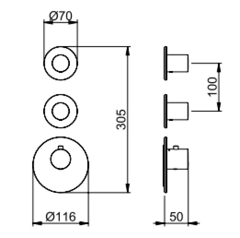 SB 316 AESTHETICS Rund Inbyggd termostatblandare med 2 utlopp / 2 x avstängningsventil PVD borstad guld 1208954944