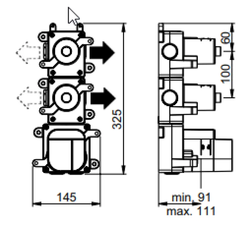 SB 316 AESTHETICS Rund Inbyggnadstermostat med 2 utgångar / 2 x stoppkran PVD gun metal borstad 1208954945