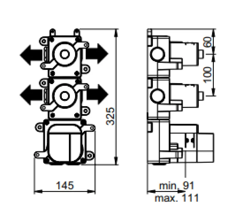 SB AESTHETICS Rund Inbyggd termostatblandare med 4 utgångar / 2x stopp-omkastarventil matt svart 1208954961