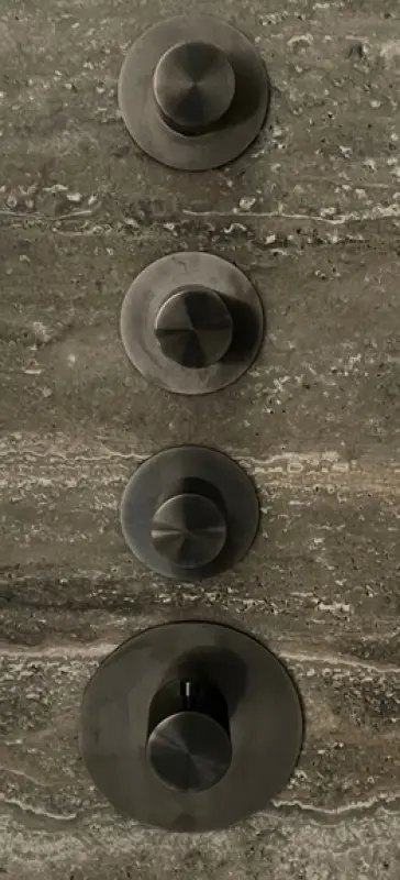 SB 316 AESTHETICS Rund Inbyggnadstermostatkran med 3 utgångar/ 3x stoppkran PVD gun metal borstad 1208954967