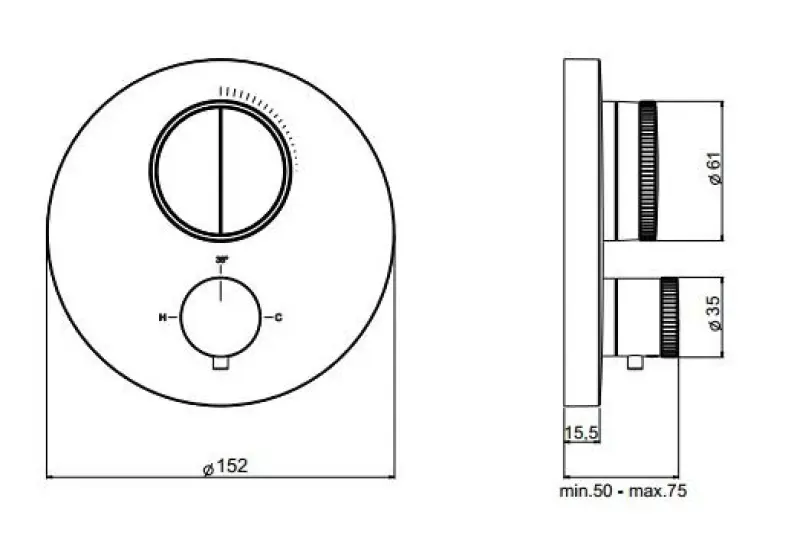SB Push Round Inbyggnadstermostat med tryckknappsväxel och volymkontroll PVD gun metal borstad 1208955073