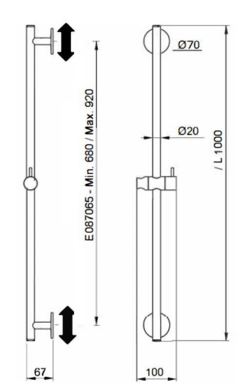 SB Rubinetterie Universale L 1000 Flexi Round duschstång krom 1208955231