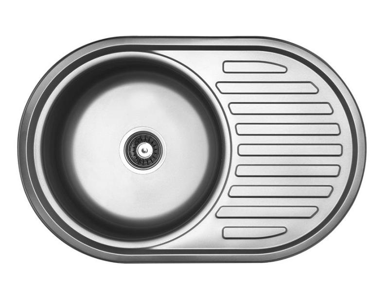 Ausmann Basic rund diskbänk med avrinning i rostfritt stål 77x50 cm inklusive sifon 1208955523