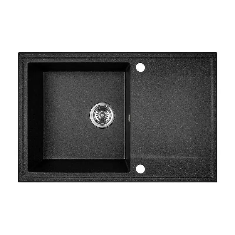 Aquadesign Cesena granitisk bänkskiva med avrinningsbricka, vändbar, färg svart