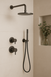 Waterevolution Flow inbyggd duschset med termostat regndusch och handdusch gun metal