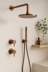 Waterevolution Flow inbyggd duschset med termostat regndusch och handdusch borstad koppar PVD