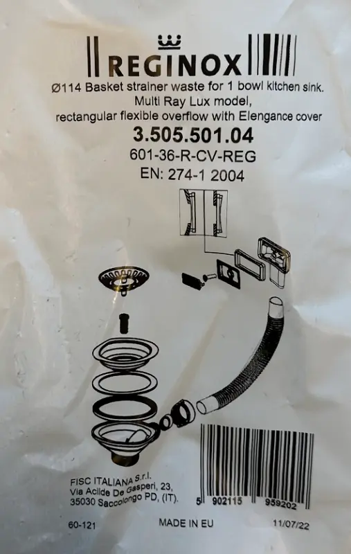 Reginox rostfritt stål avloppssats för modell Amsterdam och Texel 1208955830