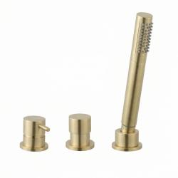 Waterevolution Flow 3-håls badblandare för badkarskantmontering PVD Borstad Ljus Guld T138SBWGE