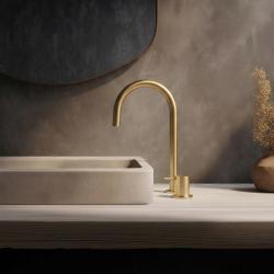 Waterevolution Flow 2-håls tvättställsblandare med hög U 200 mm utlopp Light Gold T1122UWGE