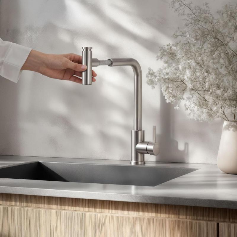 Quadri Cardiff köksblandare med utdragbar dusch med 2 stråltyper i rostfritt stål 1208955914