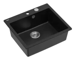 Quadri Sheffield svart granit infälld diskbänk 57x50cm med kranhålsbänk 1208956075