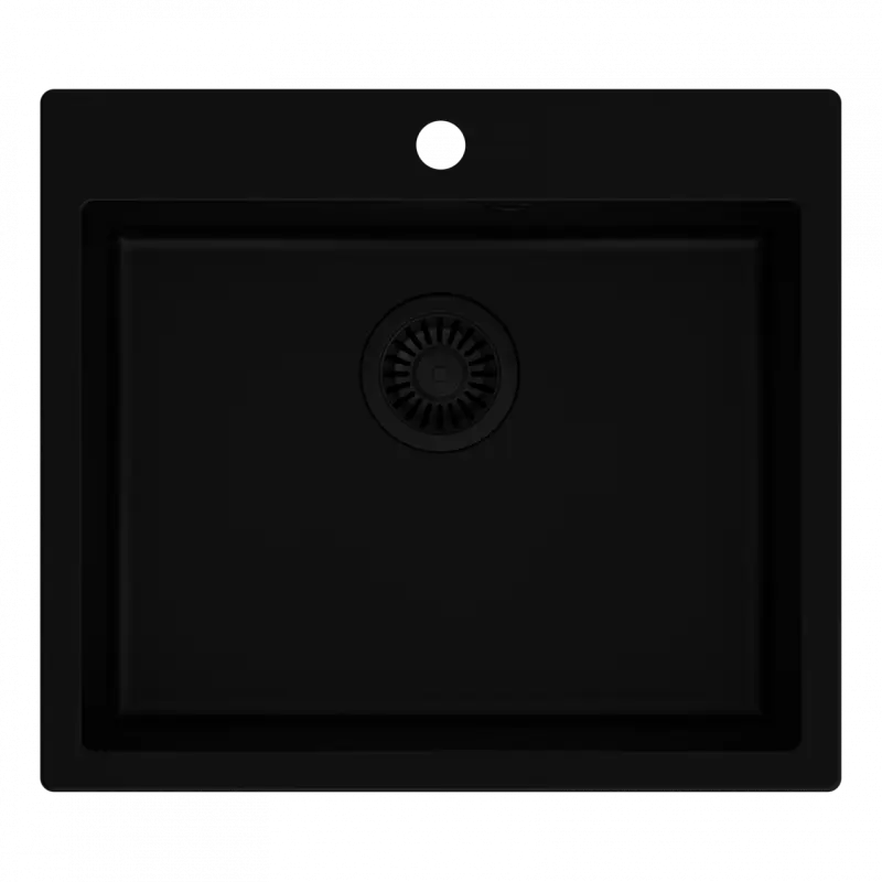Quadri Sheffield svart granit infälld diskho 57x50cm med kranhålsbank och svart plugg 1208956076