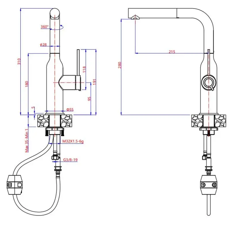 Quadri Stamford köksblandare med utdragbar pip mattsvart 1208956082