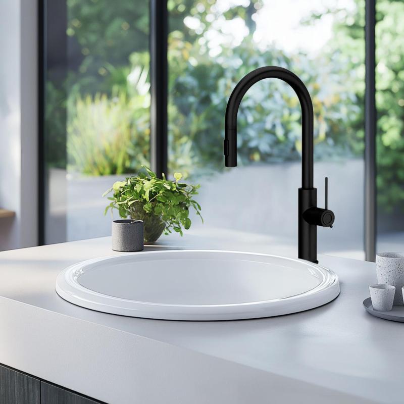 Quadri Retford köksblandare matt svart med utdragbar pip och duschfunktion 1208956087