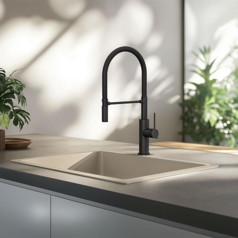 Quadri Retford köksblandare matt svart med flexibel pip svart 1208956090