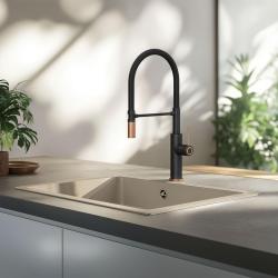 Quadri Retford Kökblandare Svart med Kopparfinish och Flexibel Svart Utlopp 1208956091