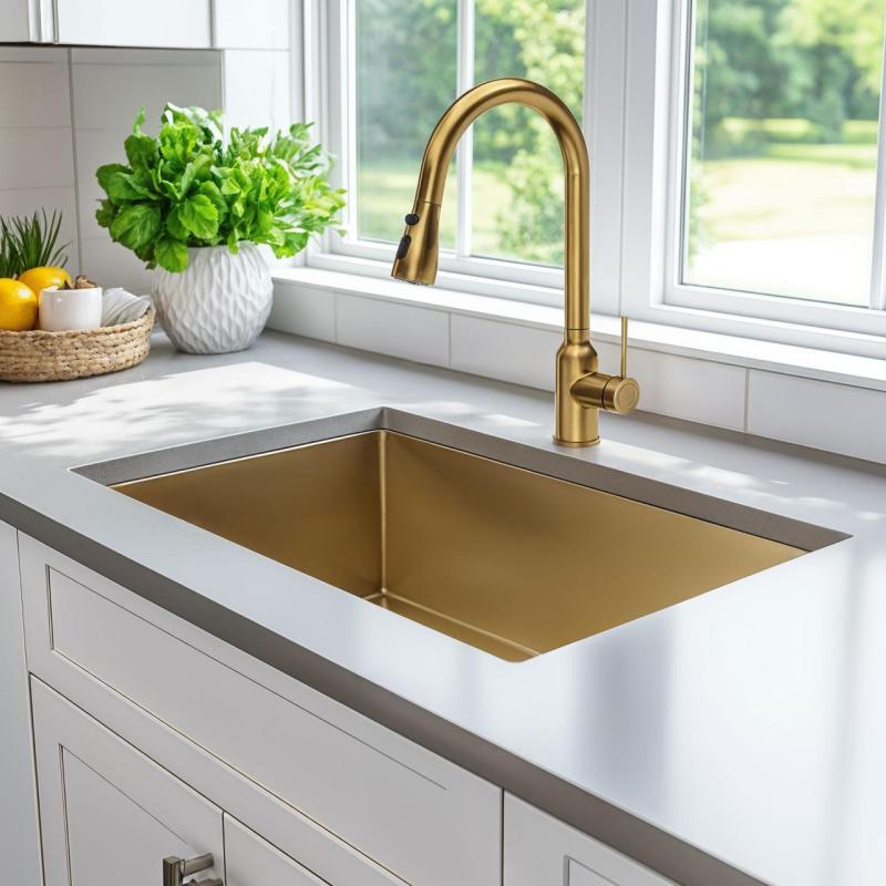 Quadri Stamford köksblandare guld med utdragbar pip och sprutläge 1208956093