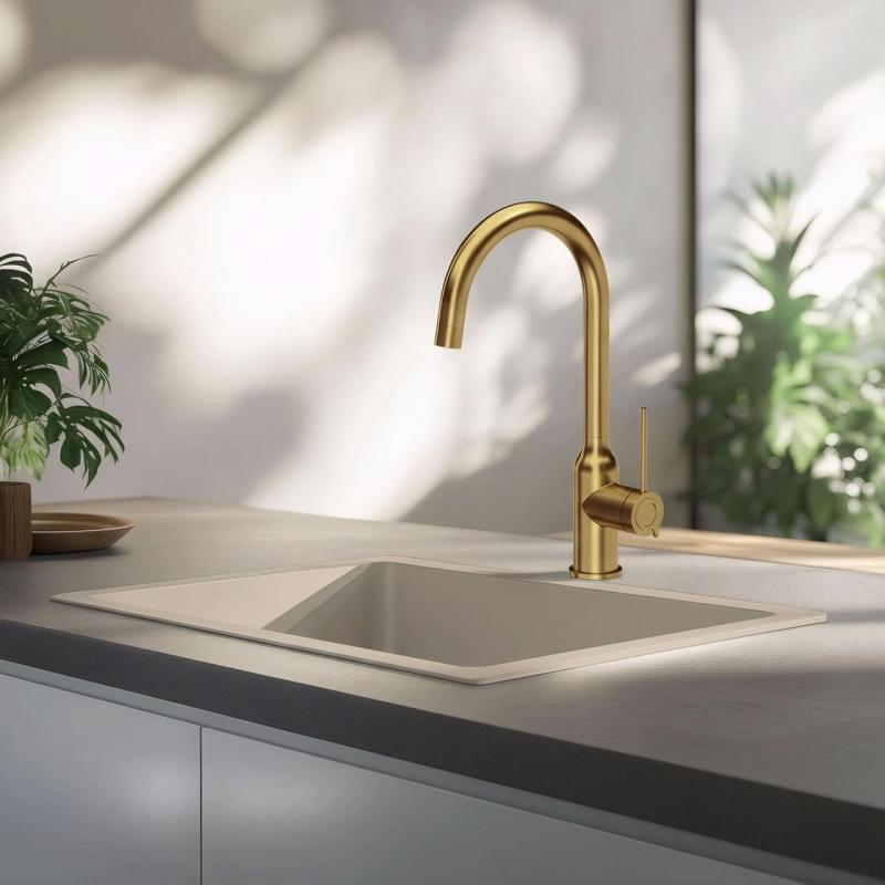 Quadri Stamford köksblandare guld med svängbar rund pip 1208956114