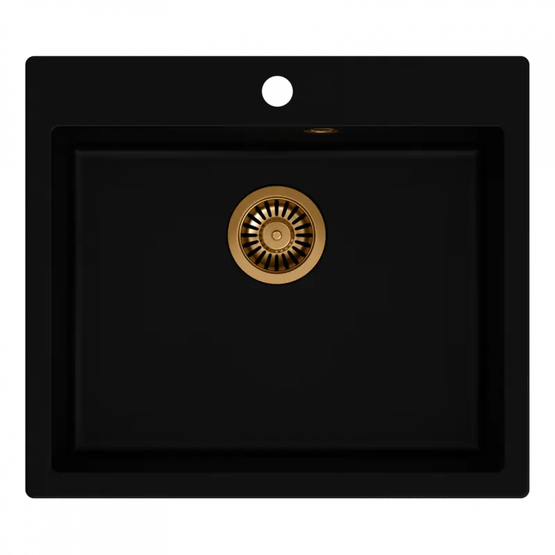Quadri Sheffield svart granit infälld diskho 57x50cm med kranhyllplan och kopparplugg 1208956115