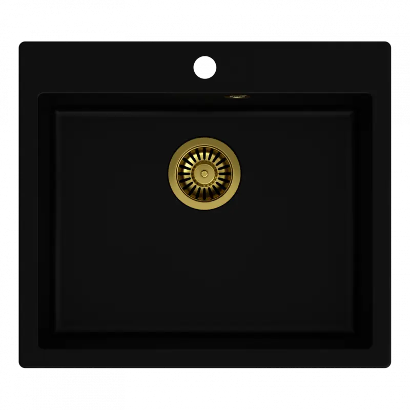Quadri Sheffield svart granit infällningsdiskho 57x50cm med kranhålsbank och guldpropp 1208956116