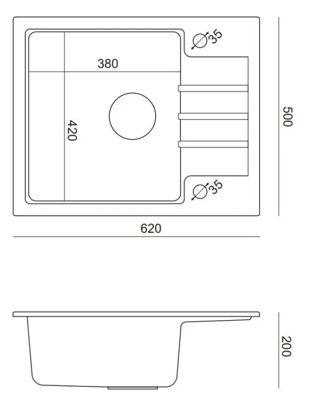 Quadri Cardigan svart granit inbyggnadshandfat med svart plugg med avrinning, omvändbar 62x50cm 1208956163