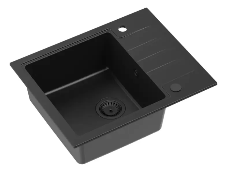 Quadri Cardigan svart granit inbyggnadshandfat med svart plugg med avrinning, omvändbar 62x50cm 1208956163