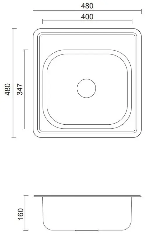 Aquadesign Basic fyrkantig rostfri diskho 48x48 cm, påbyggnadsmodell med kranhål 1208956284