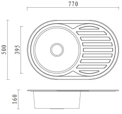 Aquadesign Basic rostfri diskbänk med avrinningsyta, vändbar, 77x50 cm inbyggnad 1208956287