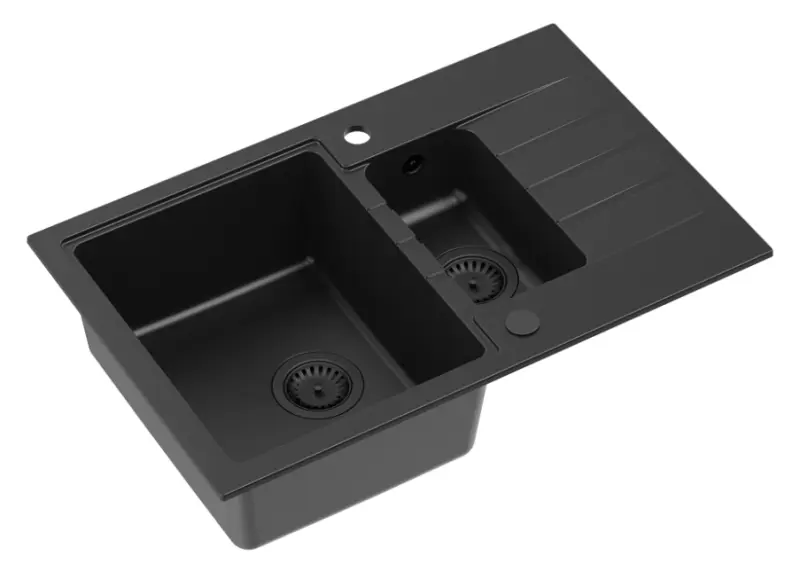 Quadri Cardigan svart 1,5 granit inbyggd diskbänk med avrinning vändbar 78x50cm med svart propp 1208956315