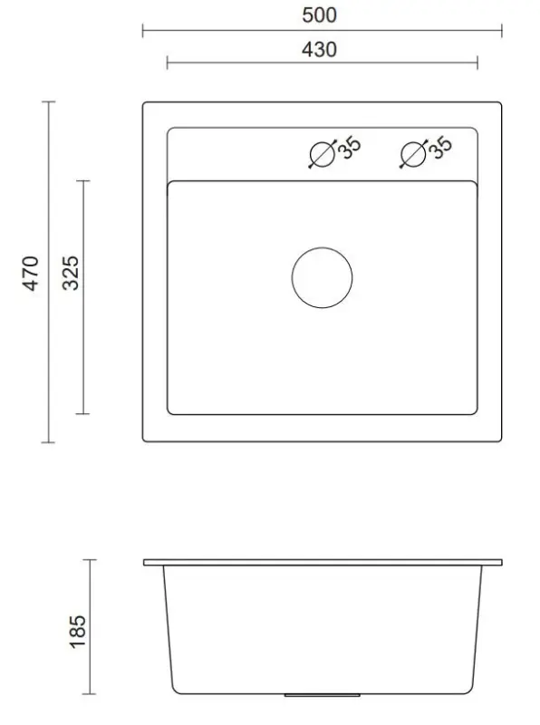 Quadri London granit antracit diskho 50x47 cm med kranhål uppbyggnad 1208956320
