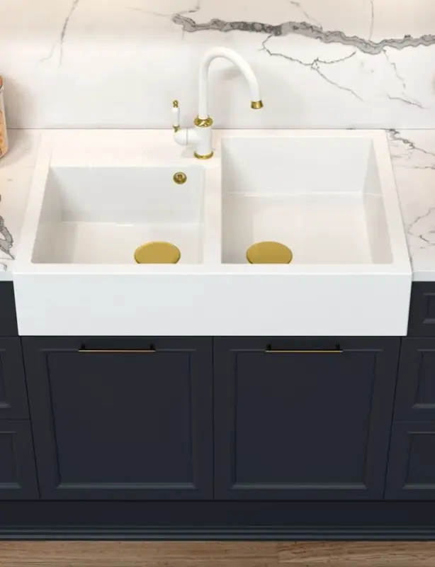 Quadri Minister Dubbel Diskho vit lantlig modell 90x62 cm med kopparplugg och bräddavlopp 1208956329