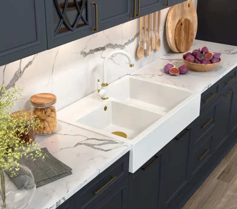 Quadri Minister Dubbel Diskho vit lantlig modell 90x62 cm med kopparplugg och bräddavlopp 1208956329