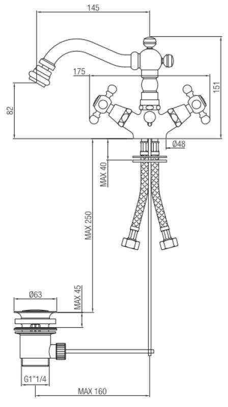 PB klassisk bidéblandare 145 mm pip Brons
