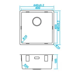 CARESSI Basic Line rostfri diskho 40x40 med ny integrerad propp CABLPP40R10