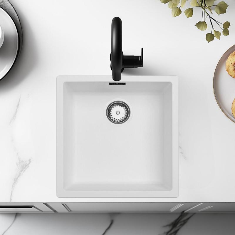 Vit diskho 40x40 cm undermontering, övermontering och planmontering med rostfri plugg 1208956392