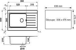 Ausmann Fibre stor svart plastdiskho, vändbar med avrinning, övermontering 86x50 cm med svart plugg 1208956781