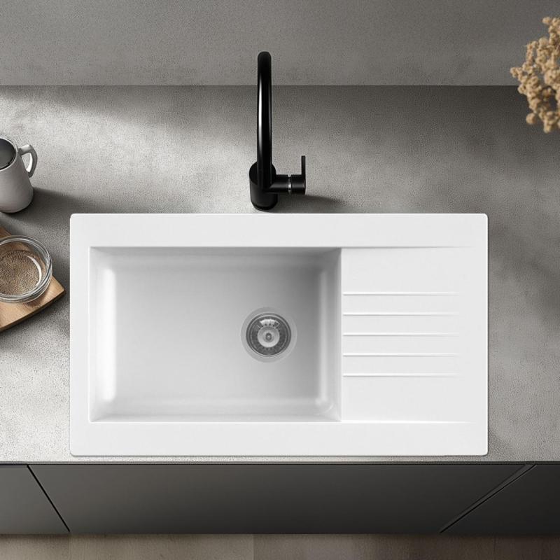 Ausmann Fibre stor vit diskho i plast, vändbar med avloppsbräda, ovanpåliggande 86x50 cm 1208956782